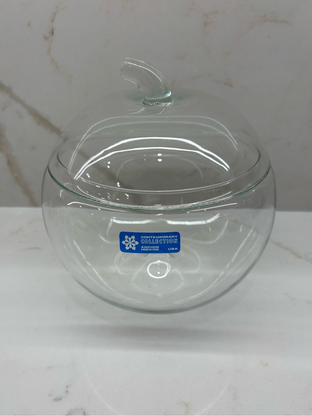 NWT Vintage Anchor Hocking Clear Glass Apple Cookie Candy Jar Canister w/ Lid